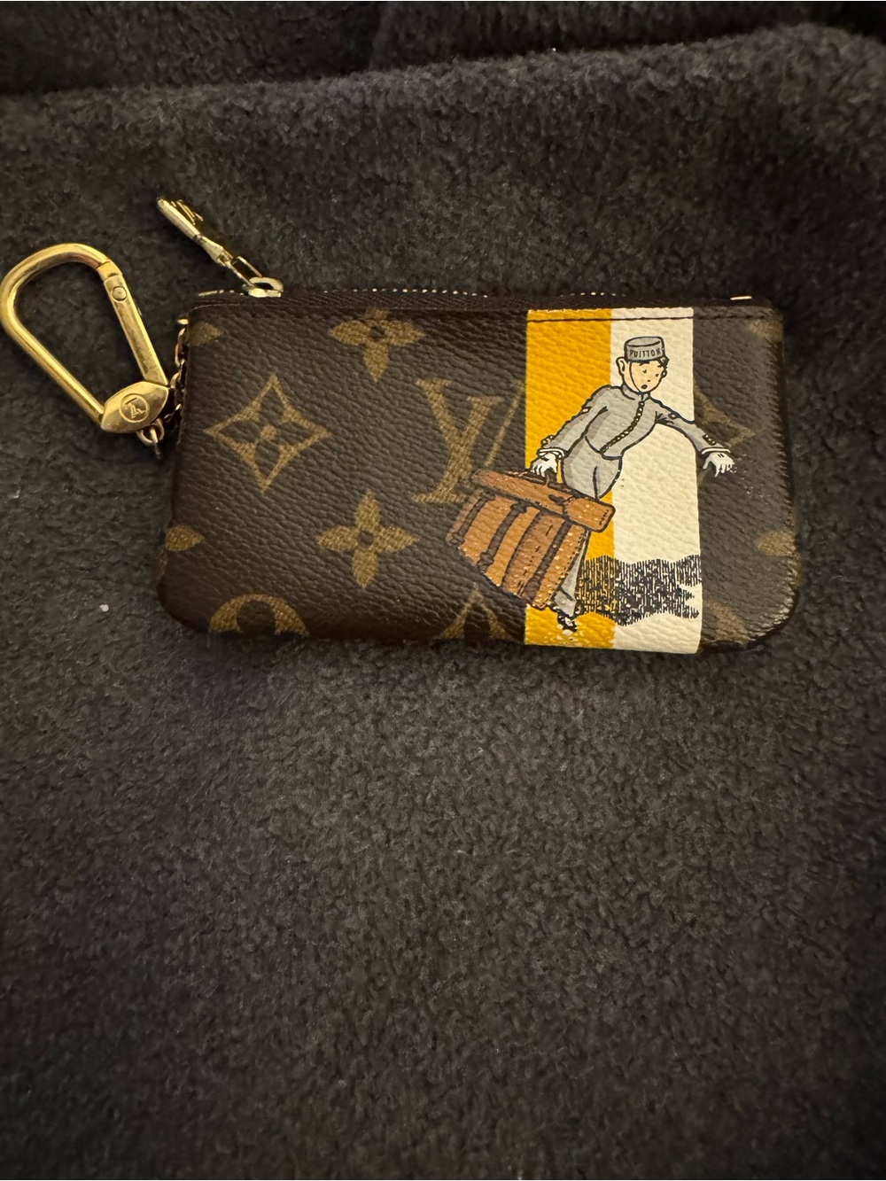 Louis Vuitton Brown Monogram Key Pouch with Yellow and White Stripe